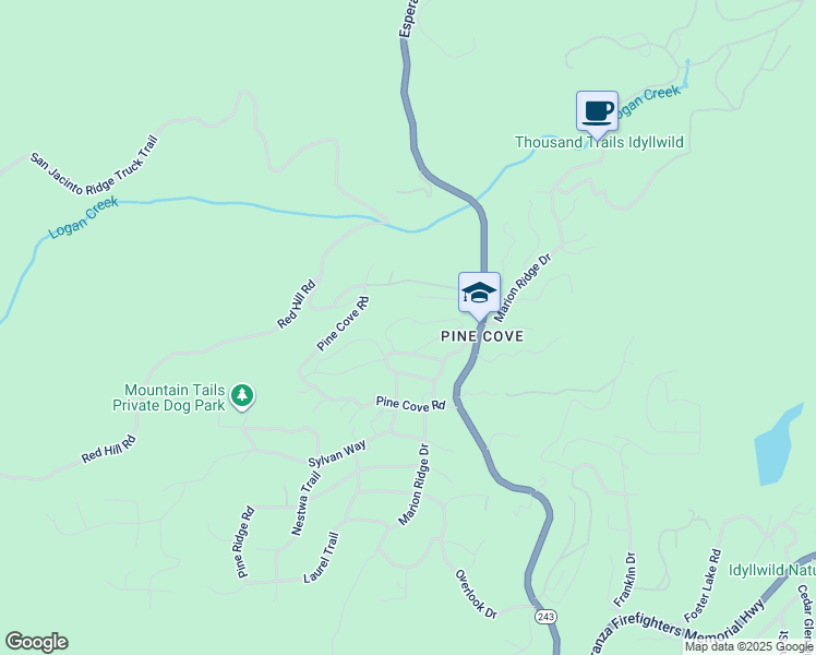 map of restaurants, bars, coffee shops, grocery stores, and more near 53065 Cedar Crest Drive in Idyllwild-Pine Cove