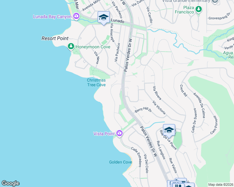 map of restaurants, bars, coffee shops, grocery stores, and more near 3300 Palos Verdes Drive West in Rancho Palos Verdes