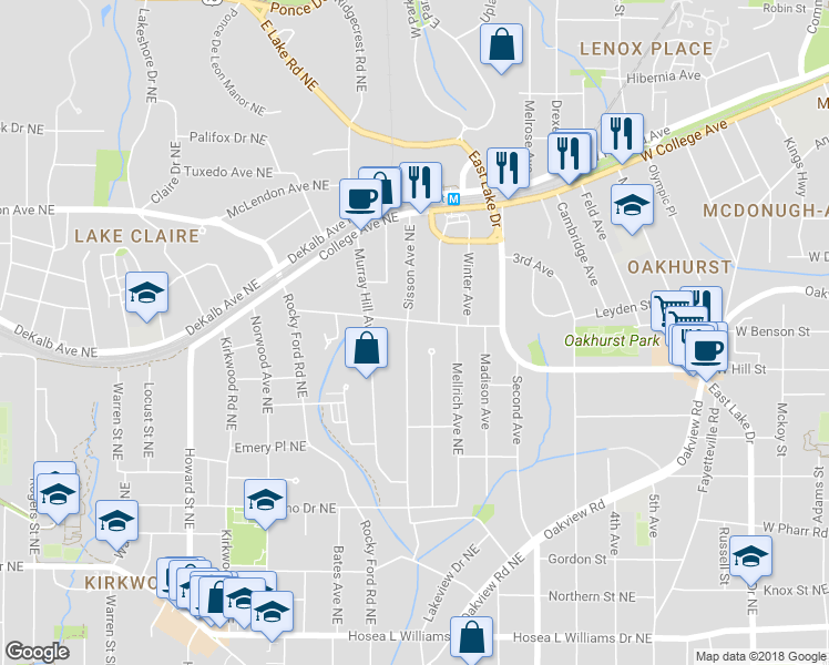 map of restaurants, bars, coffee shops, grocery stores, and more near 275 Sisson Avenue Northeast in Atlanta