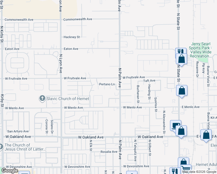 map of restaurants, bars, coffee shops, grocery stores, and more near 833 Empressa Court in Hemet