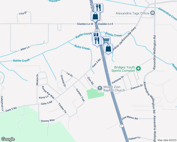 map of restaurants, bars, coffee shops, grocery stores, and more near 233 Gate 5 Road in Alexandria