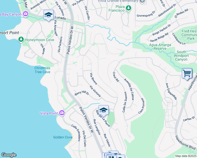 map of restaurants, bars, coffee shops, grocery stores, and more near 30141 Vía Borica in Rancho Palos Verdes