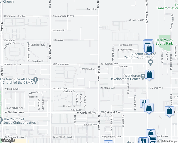 map of restaurants, bars, coffee shops, grocery stores, and more near 833 Empressa Court in Hemet