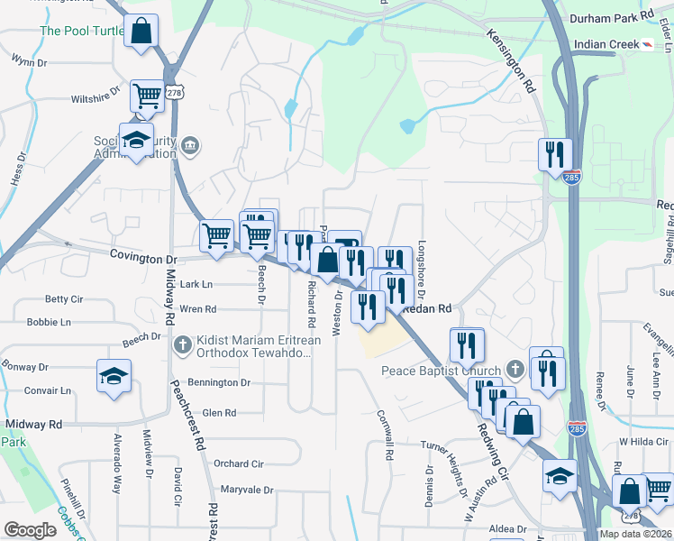 map of restaurants, bars, coffee shops, grocery stores, and more near in DeKalb County