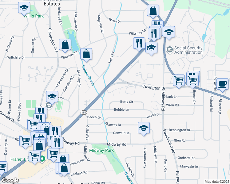 map of restaurants, bars, coffee shops, grocery stores, and more near 3863 Memorial Drive in Decatur