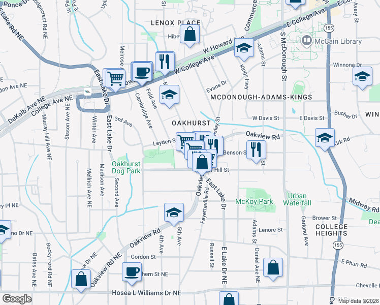map of restaurants, bars, coffee shops, grocery stores, and more near 323 Mead Road in Decatur