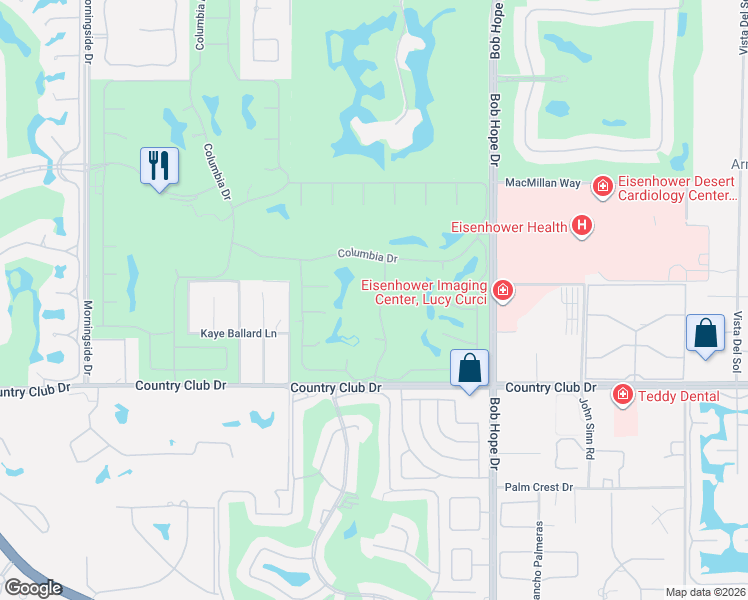 map of restaurants, bars, coffee shops, grocery stores, and more near 15 Lafayette Drive in Rancho Mirage