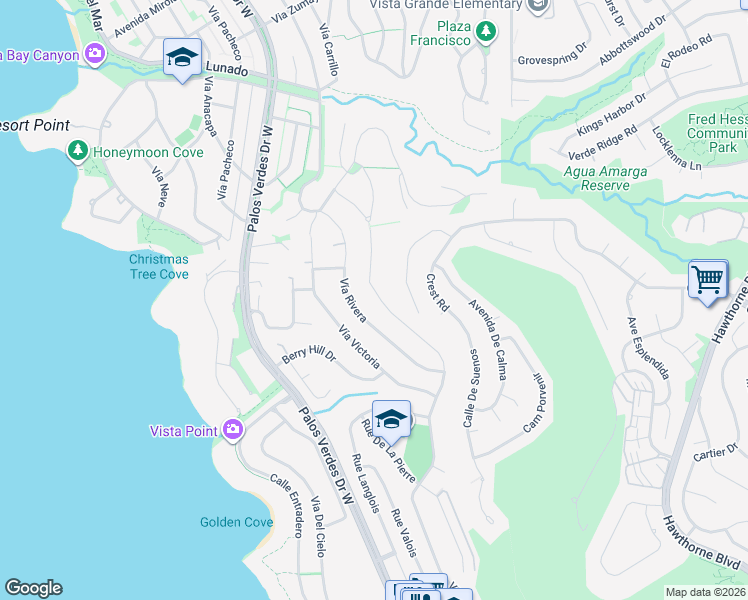 map of restaurants, bars, coffee shops, grocery stores, and more near 30141 Vía Borica in Rancho Palos Verdes