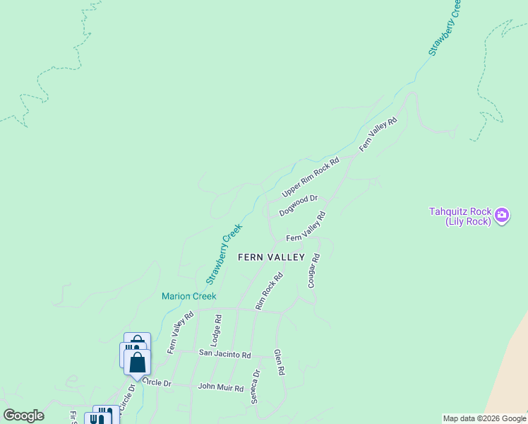map of restaurants, bars, coffee shops, grocery stores, and more near 25220 Rim Rock Road in Idyllwild-Pine Cove