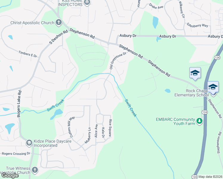 map of restaurants, bars, coffee shops, grocery stores, and more near 1121 Palmer Road in Lithonia