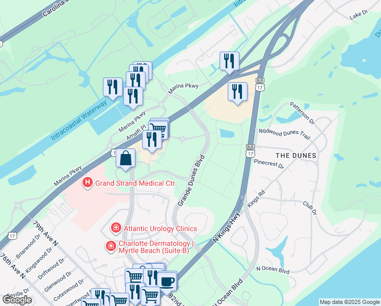 map of restaurants, bars, coffee shops, grocery stores, and more near 811 Villarosa Drive in Myrtle Beach
