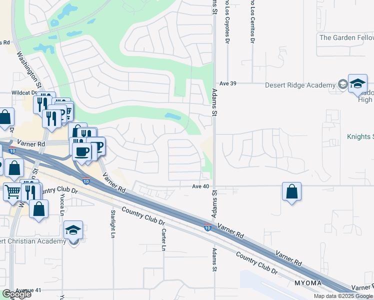 map of restaurants, bars, coffee shops, grocery stores, and more near 78855 Fortuna Place in Palm Desert