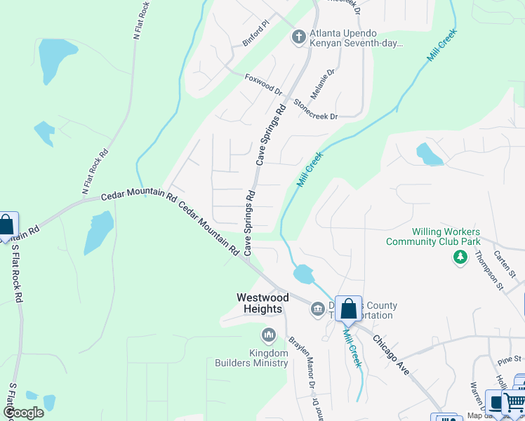 map of restaurants, bars, coffee shops, grocery stores, and more near 8040 Big Rock Drive in Douglasville