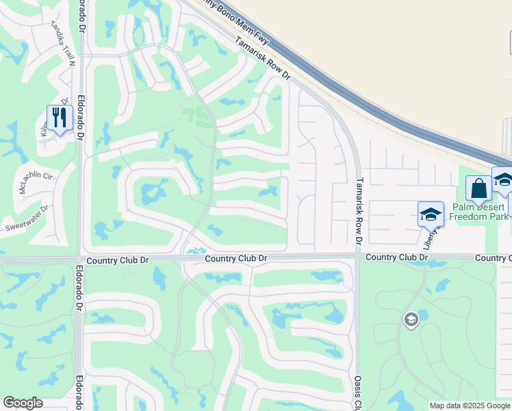 map of restaurants, bars, coffee shops, grocery stores, and more near 76740 Chrysanthemum Way in Palm Desert