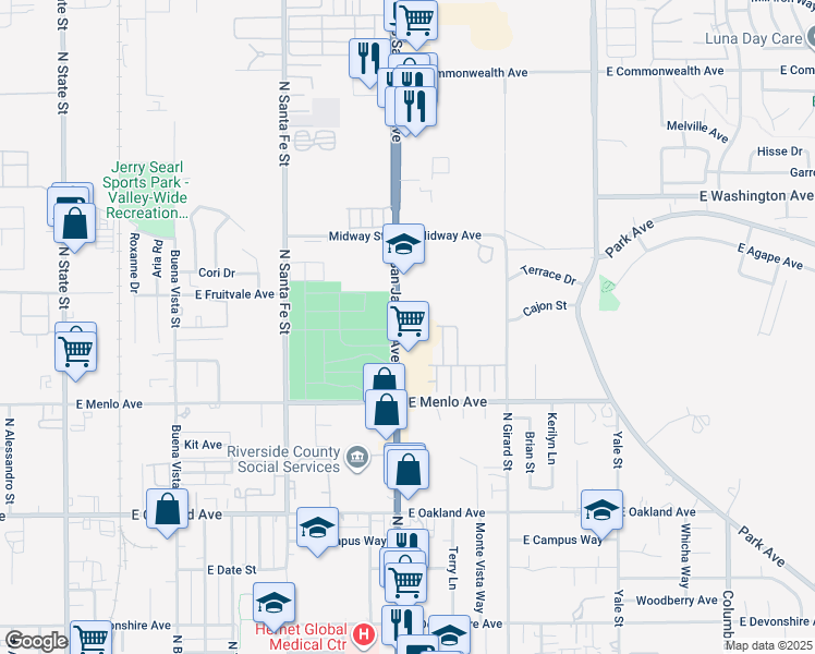 map of restaurants, bars, coffee shops, grocery stores, and more near 2469 South San Jacinto Avenue in San Jacinto