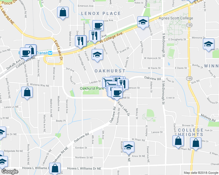 map of restaurants, bars, coffee shops, grocery stores, and more near 323 Mead Road in Decatur
