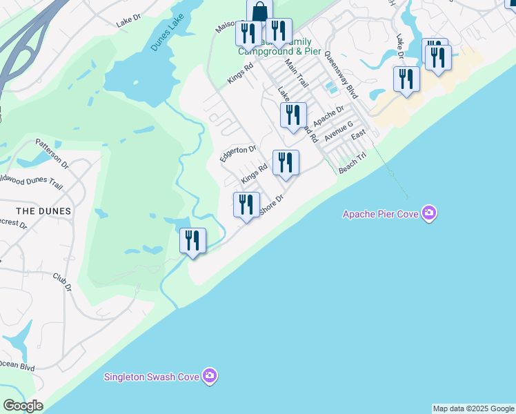 map of restaurants, bars, coffee shops, grocery stores, and more near 9560 Shore Drive in Myrtle Beach