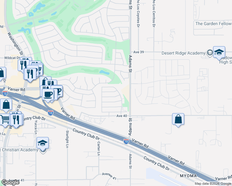 map of restaurants, bars, coffee shops, grocery stores, and more near 78879 Fortuna Place in Palm Desert
