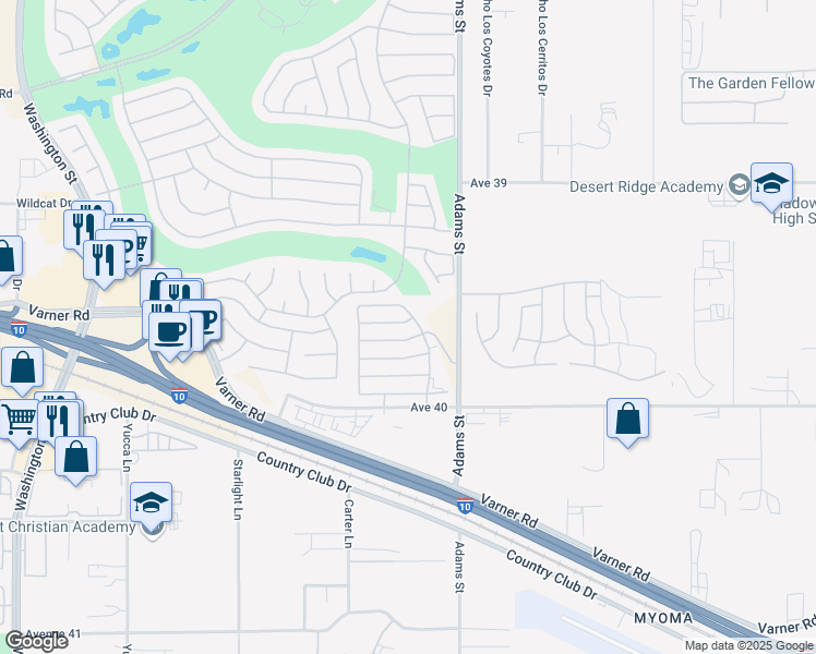 map of restaurants, bars, coffee shops, grocery stores, and more near 78832 Amare Way in Palm Desert