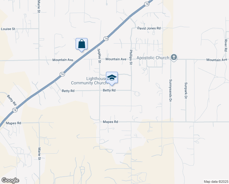 map of restaurants, bars, coffee shops, grocery stores, and more near 23129 Betty Road in Perris