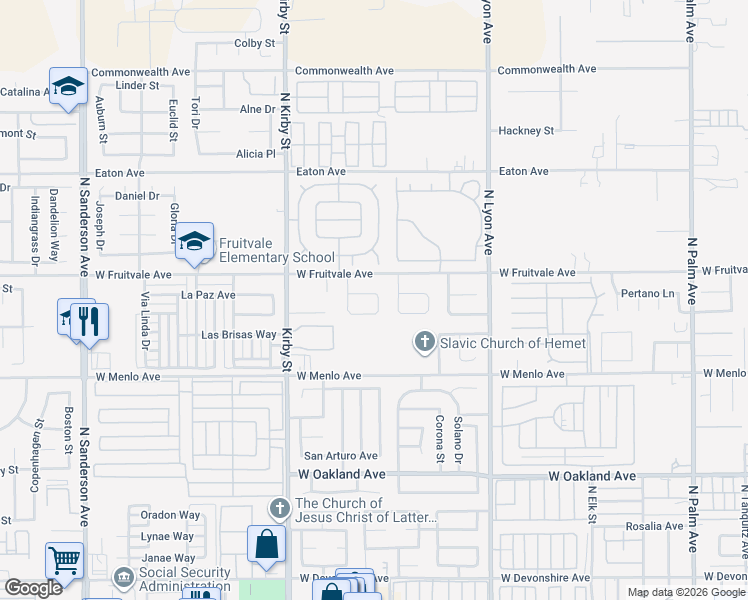 map of restaurants, bars, coffee shops, grocery stores, and more near 2185 Daisy Way in Hemet
