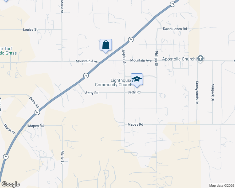 map of restaurants, bars, coffee shops, grocery stores, and more near 22955 Betty Road in Perris