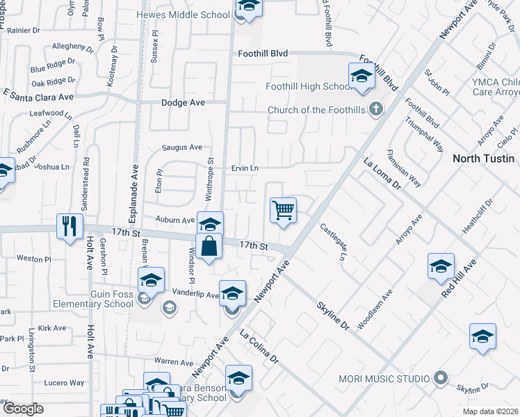 map of restaurants, bars, coffee shops, grocery stores, and more near 13881 Gimbert Lane in Santa Ana