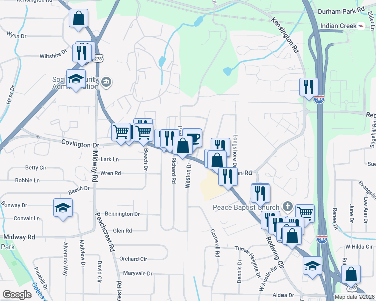 map of restaurants, bars, coffee shops, grocery stores, and more near in DeKalb County