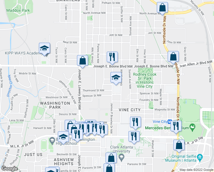 map of restaurants, bars, coffee shops, grocery stores, and more near 794 Chestnut Place Northwest in Atlanta