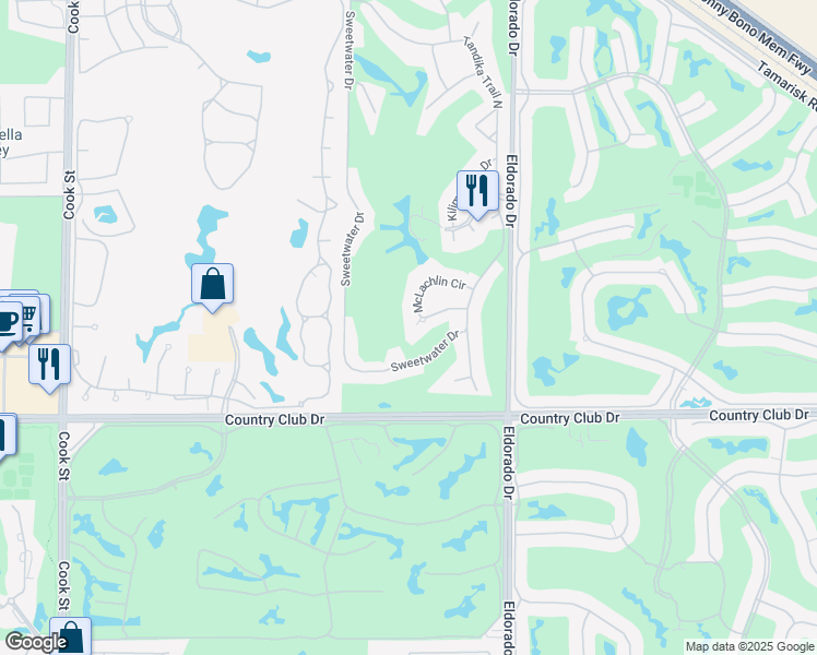 map of restaurants, bars, coffee shops, grocery stores, and more near 39645 Blossom Lane in Palm Desert