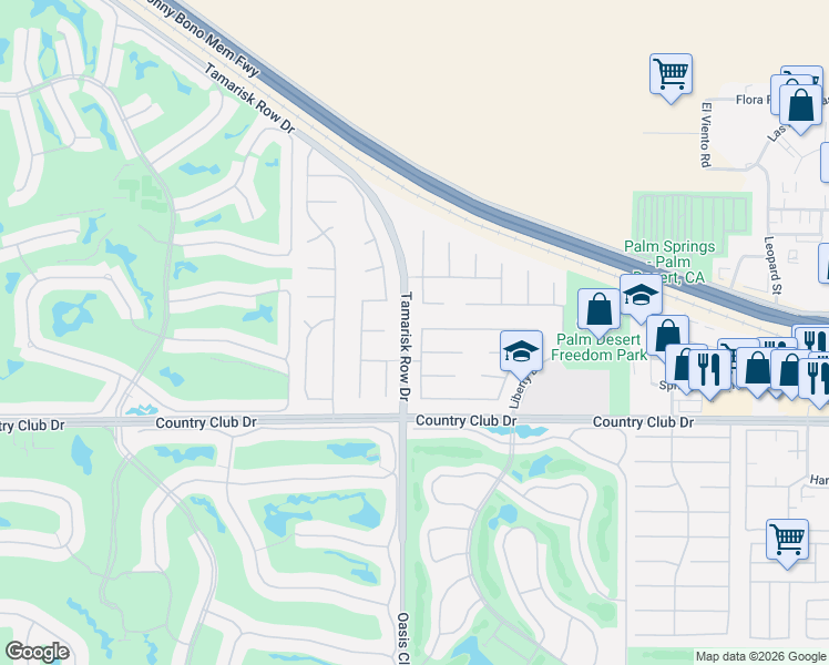map of restaurants, bars, coffee shops, grocery stores, and more near 102 Batista Court in Palm Desert