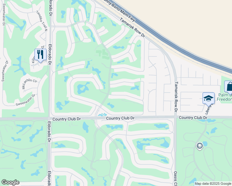 map of restaurants, bars, coffee shops, grocery stores, and more near 76686 Chrysanthemum Way in Palm Desert