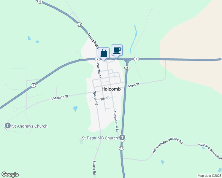 map of restaurants, bars, coffee shops, grocery stores, and more near in Holcomb