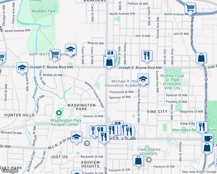 map of restaurants, bars, coffee shops, grocery stores, and more near 891 Thurmond Street Northwest in Atlanta