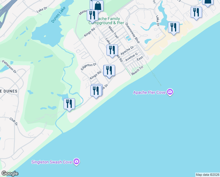 map of restaurants, bars, coffee shops, grocery stores, and more near 9580 Shore Drive in Myrtle Beach