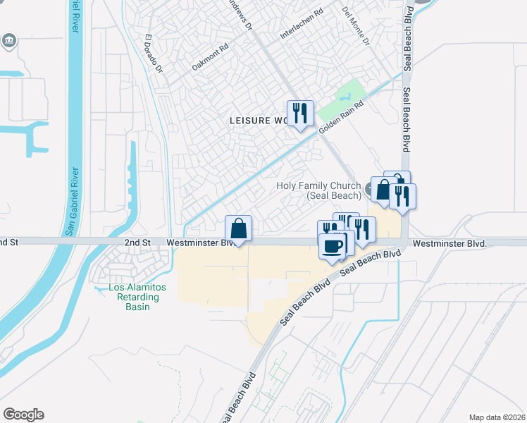 map of restaurants, bars, coffee shops, grocery stores, and more near 1442 Merion Way in Seal Beach