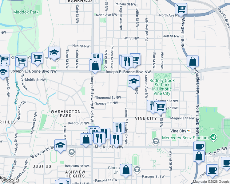 map of restaurants, bars, coffee shops, grocery stores, and more near 238 Newport St NW in Atlanta