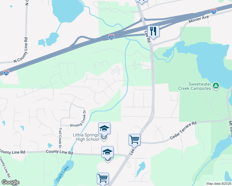 map of restaurants, bars, coffee shops, grocery stores, and more near 8001 Sandpoint Place in Lithia Springs