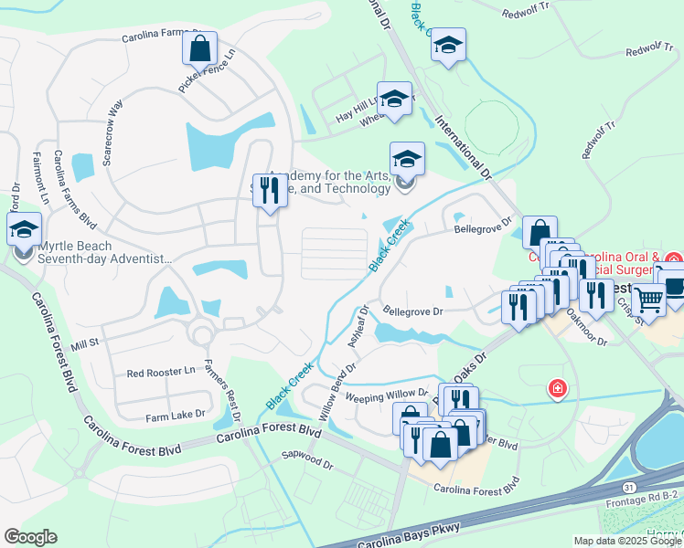 map of restaurants, bars, coffee shops, grocery stores, and more near 1135 Harvester Circle in Myrtle Beach