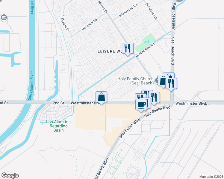 map of restaurants, bars, coffee shops, grocery stores, and more near 1442 Merion Way in Seal Beach
