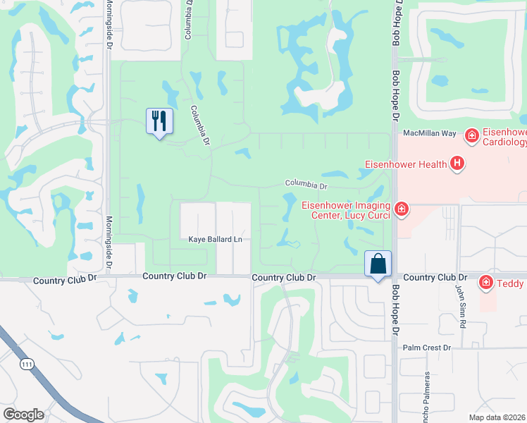 map of restaurants, bars, coffee shops, grocery stores, and more near 14 Rutgers Court in Rancho Mirage