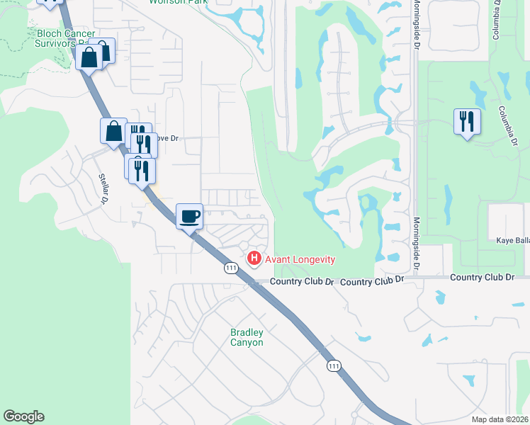 map of restaurants, bars, coffee shops, grocery stores, and more near 25150 Juniper Lane in Rancho Mirage