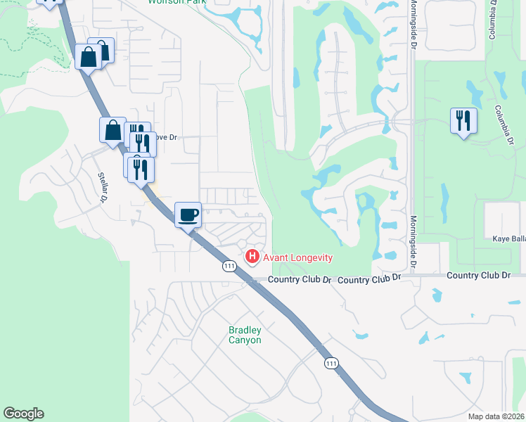 map of restaurants, bars, coffee shops, grocery stores, and more near 25150 Juniper Lane in Rancho Mirage