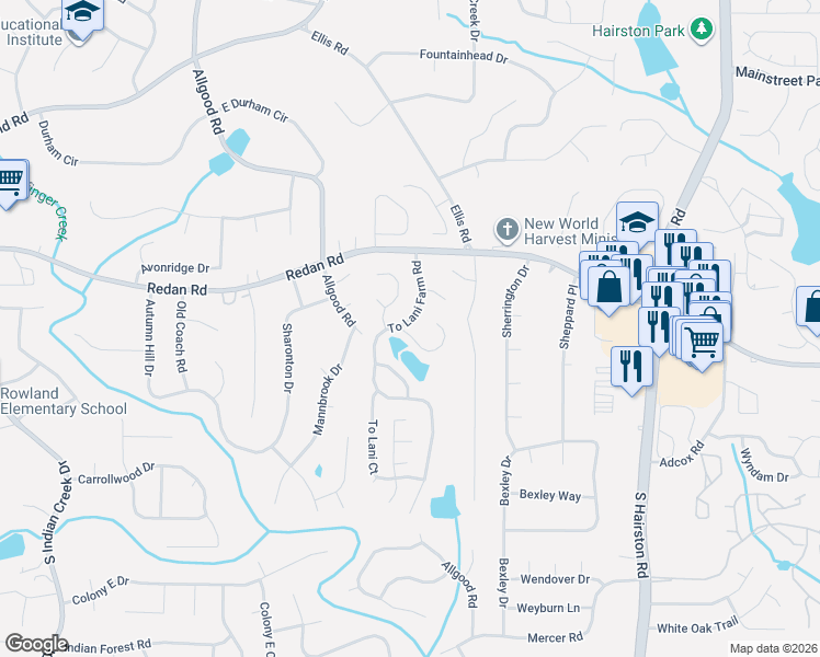 map of restaurants, bars, coffee shops, grocery stores, and more near 1168 To Lani Farm Road in Stone Mountain