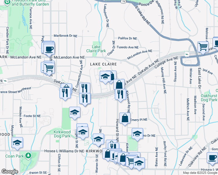 map of restaurants, bars, coffee shops, grocery stores, and more near 262 Southerland Terrace Northeast in Atlanta