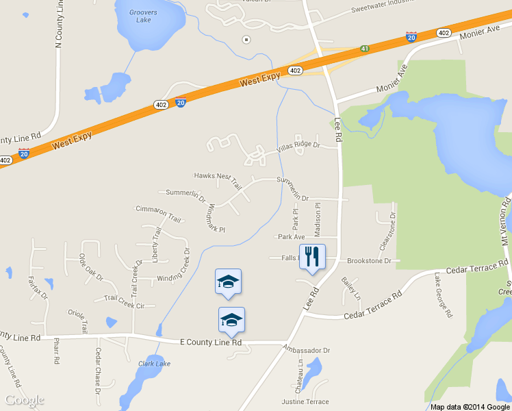 map of restaurants, bars, coffee shops, grocery stores, and more near 8001 Sandpoint Pl in Lithia Springs