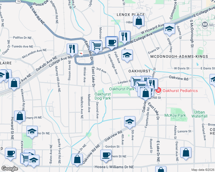 map of restaurants, bars, coffee shops, grocery stores, and more near 165 Hood Circle in Decatur