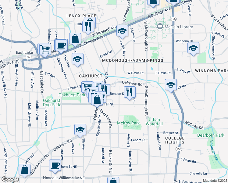 map of restaurants, bars, coffee shops, grocery stores, and more near 315 West Benson Street in Decatur