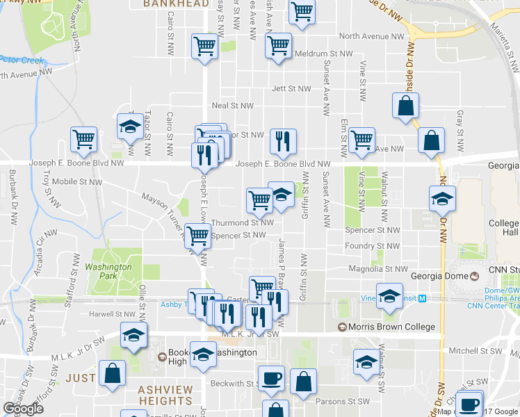 map of restaurants, bars, coffee shops, grocery stores, and more near Newport St NW & Chestnut Pl NW in Atlanta
