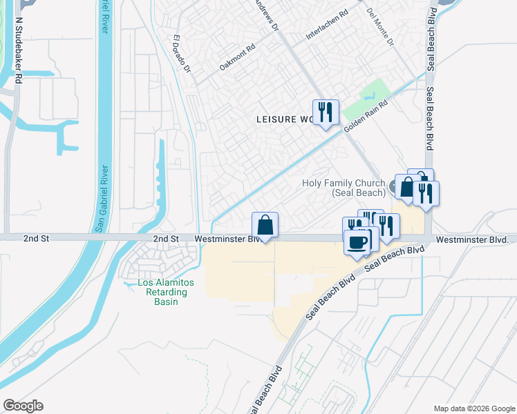 map of restaurants, bars, coffee shops, grocery stores, and more near 13922 El Dorado Drive in Seal Beach